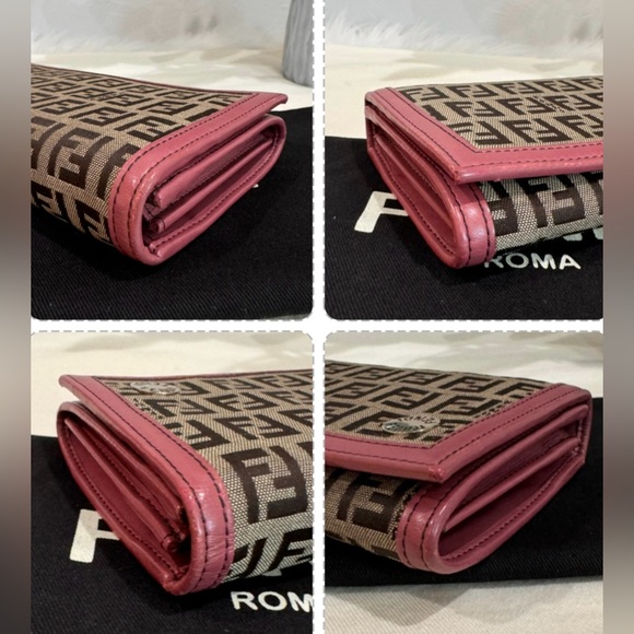 FENDI Zucchino Canvas Pink Leather Bifold Wallet with Fendi dust bag - Picture 16 of 16
